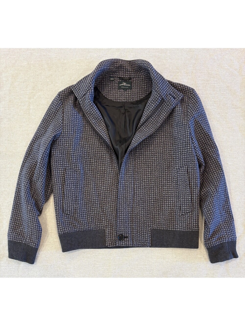 Rodd & Gunn Barrhill Wool Bomber Jacket NWT Size L Gray Houndstooth Italy NEW